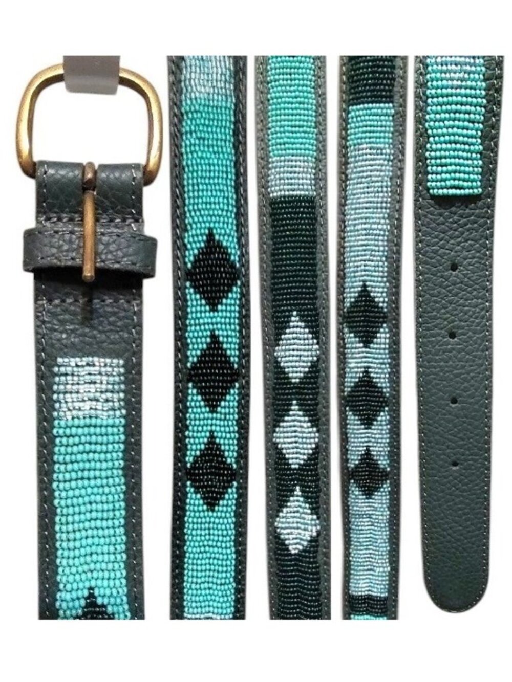 Bush Princess Maasai Dark Teal Blue Beaded Belt Sized 33.5 in - 36.5 in